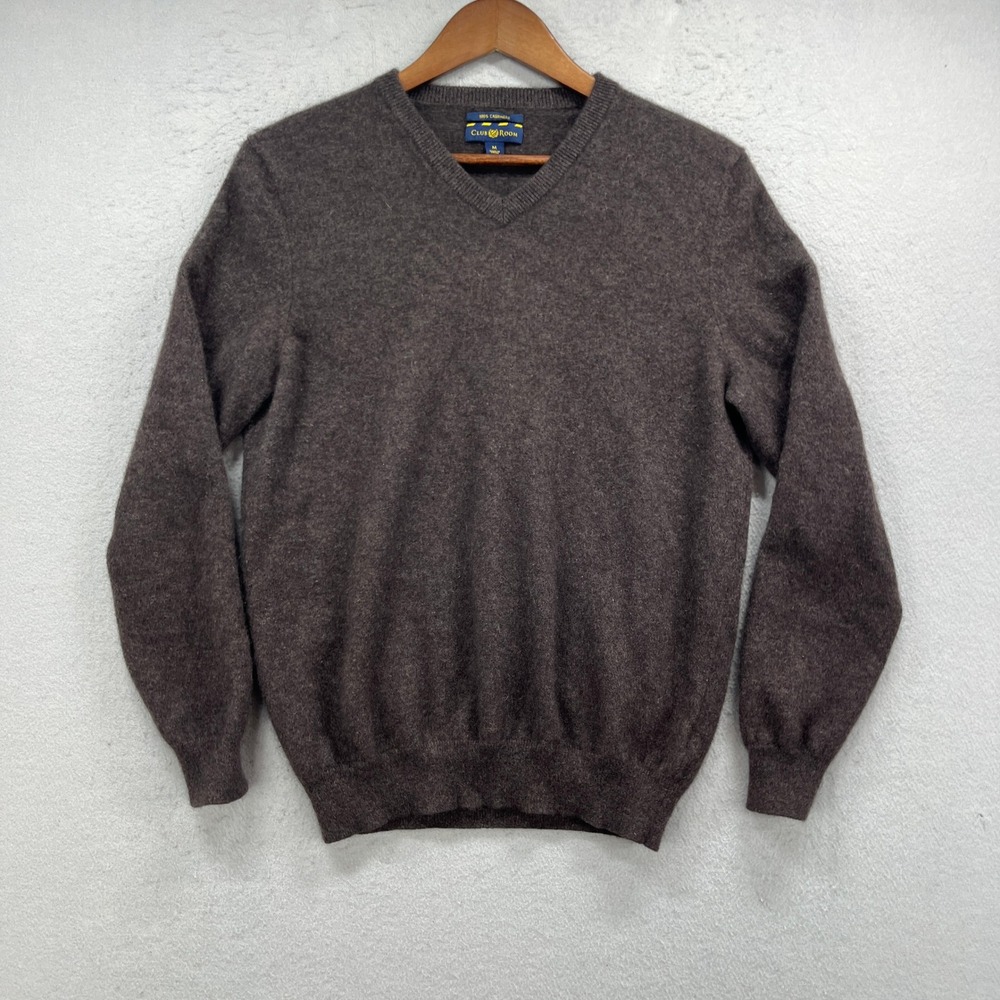 Club Room Cashmere Sweater Mens Medium Brown V Neck Pullover Soft Preppy Warm
